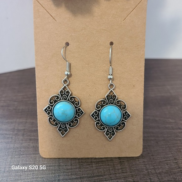 Silver Tone Turquoise Style Drop Earrings Boho Dangle Jewelry Women Pre-Owned - Picture 1 of 3